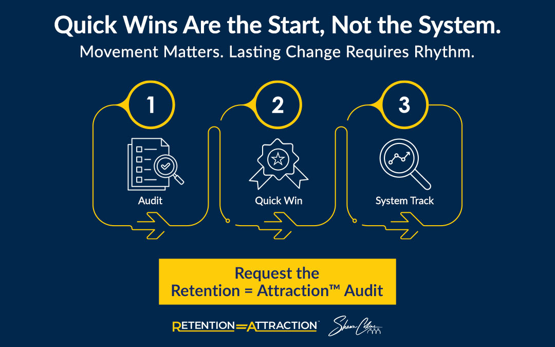 Quick wins can create movement, but lasting employee retention requires shared language and repeatable leadership rhythms.