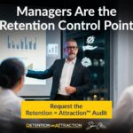 Manager at the center of a team, representing the manager's role in employee retention.